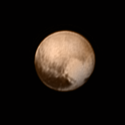 This image of Pluto from New Horizons’ Long Range Reconnaissance Imager (LORRI) was received on July 8, and has been combined with lower-resolution color information from the Ralph instrument. - New Horizon NASA